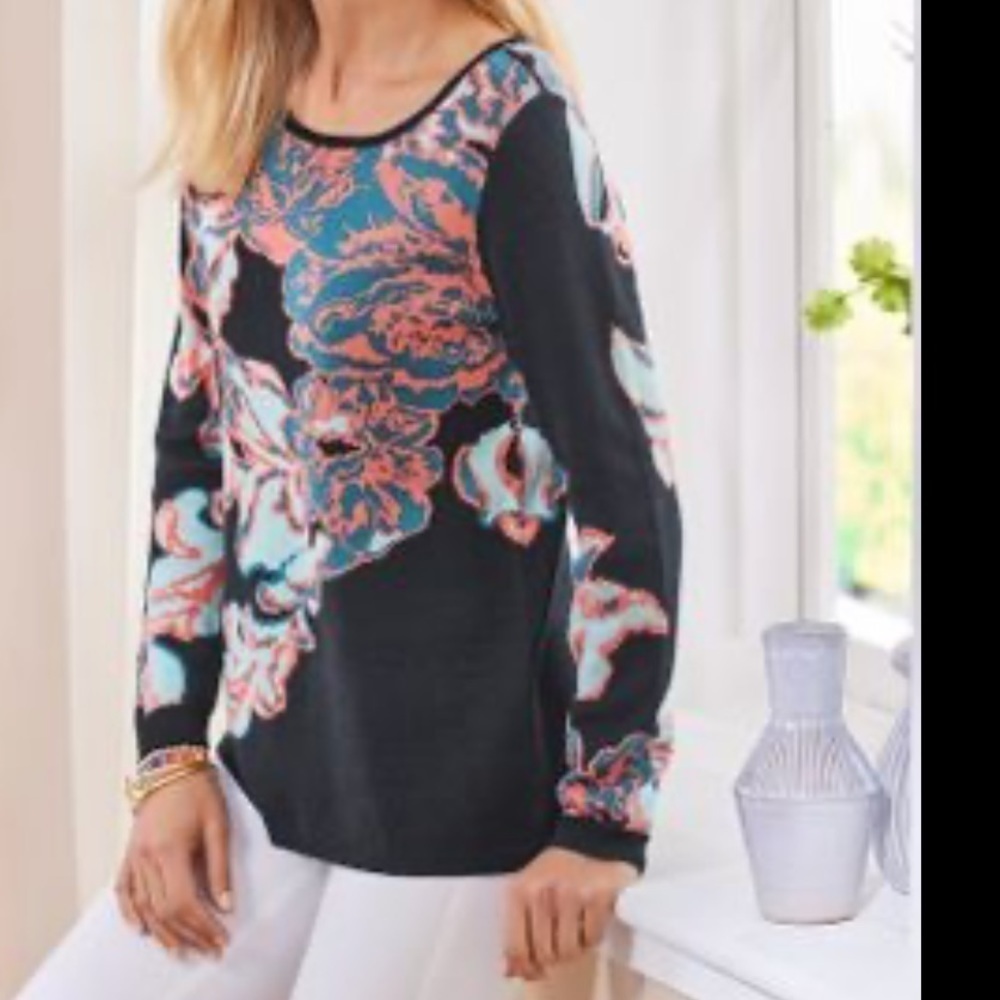 SOFT SURROUNDINGS Seeds Of Spring Scoop Neck Sweater Size L NEW